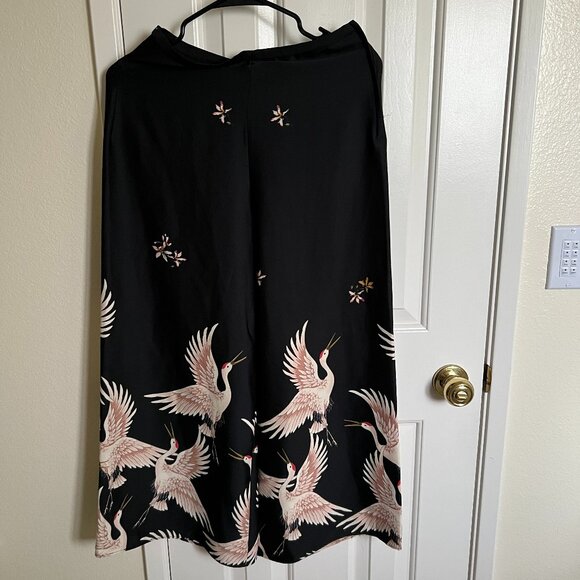 ZARA Women Crane Print Wide Leg Pants 2022/603, Black and Pink, Size S - Picture 1 of 6